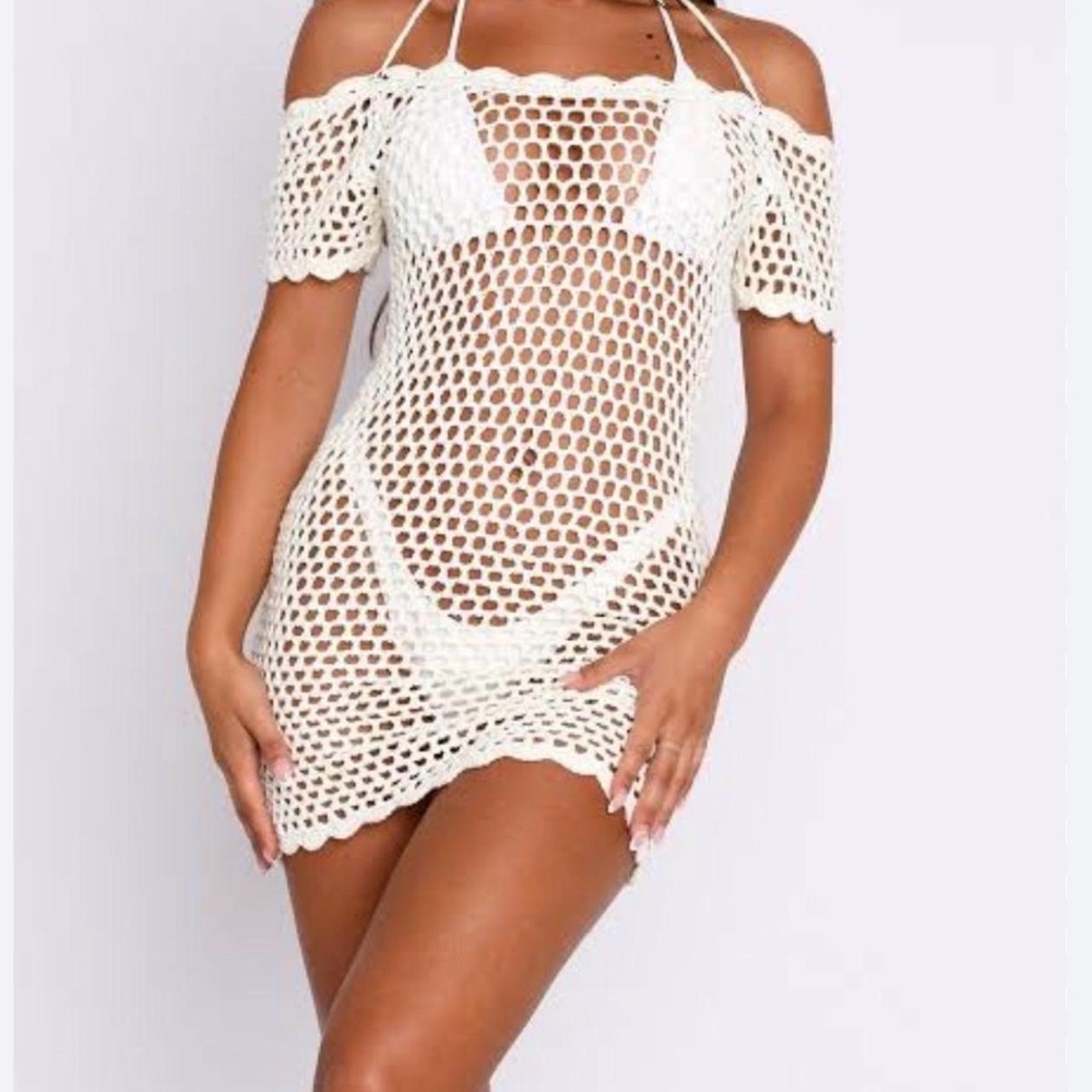 White Fox NWT Wanna Be With You Crochet Mini Dress Women’s XS/S Off White Beach